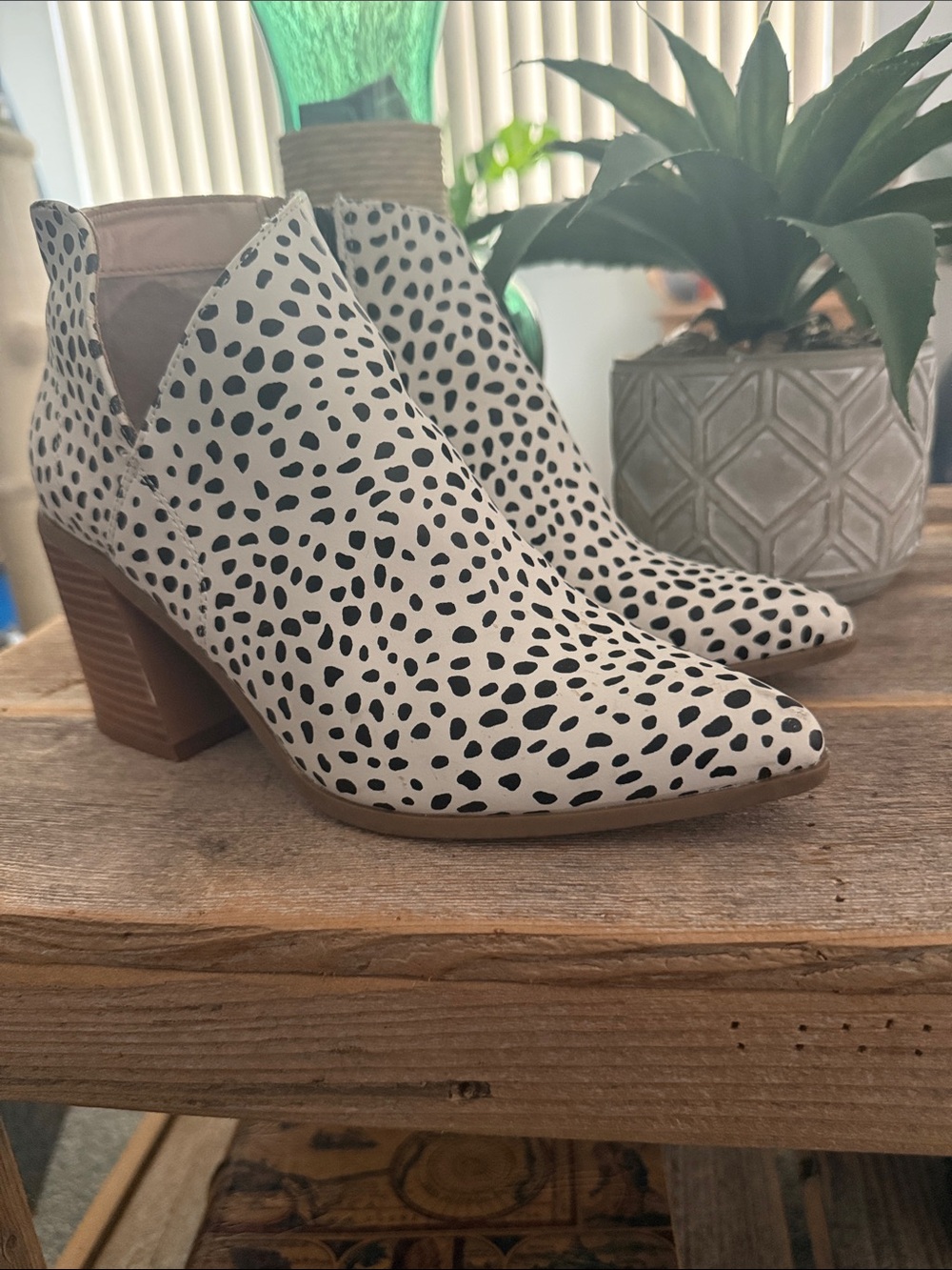 Serra White and Black Dalmatian-Pattern Ankle Booties